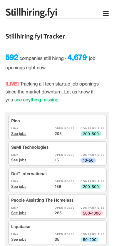 Stillhiring.fyi - अभी भी काम पर रखने वाली कंपनियों से टेक में खुली भूमिकाएँ देखें मीडिया 3