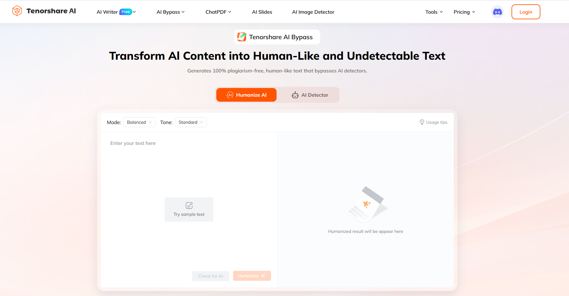 Tenorshare AI Bypass - Main product screenshot demonstrating key features and user interface