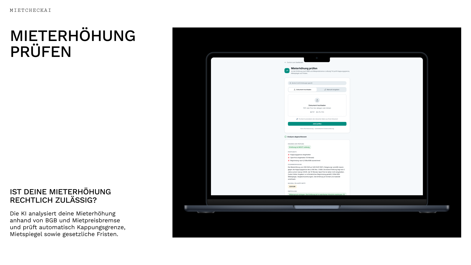 MietcheckAI - Screenshot 4 showing product features and functionality