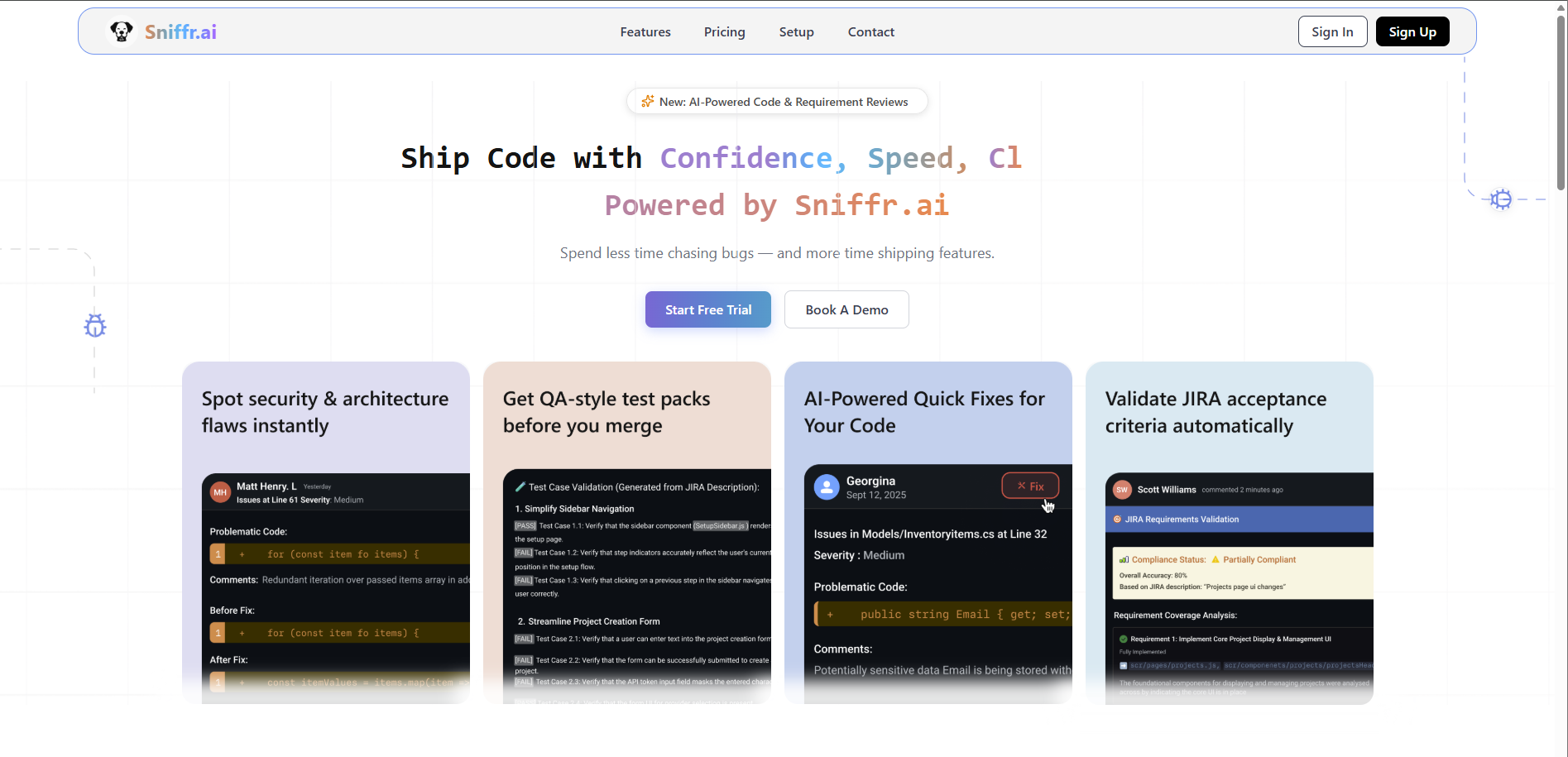 Sniffr.ai - Main screenshot showing features and interface