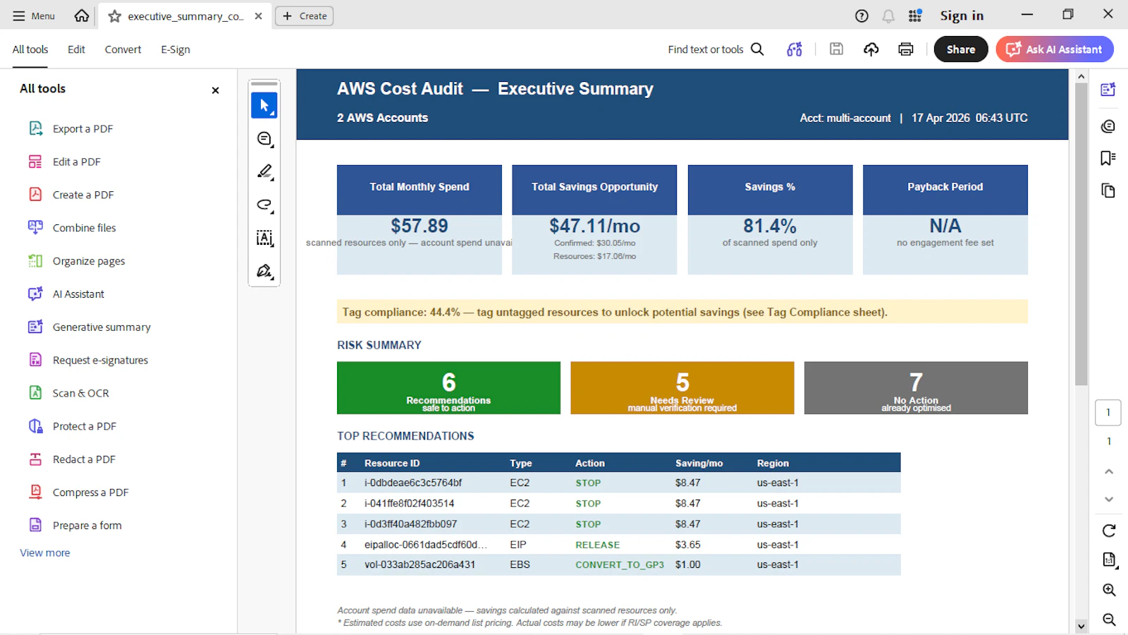 AWS Cost Audit & Remediation Accelerator screenshot 2
