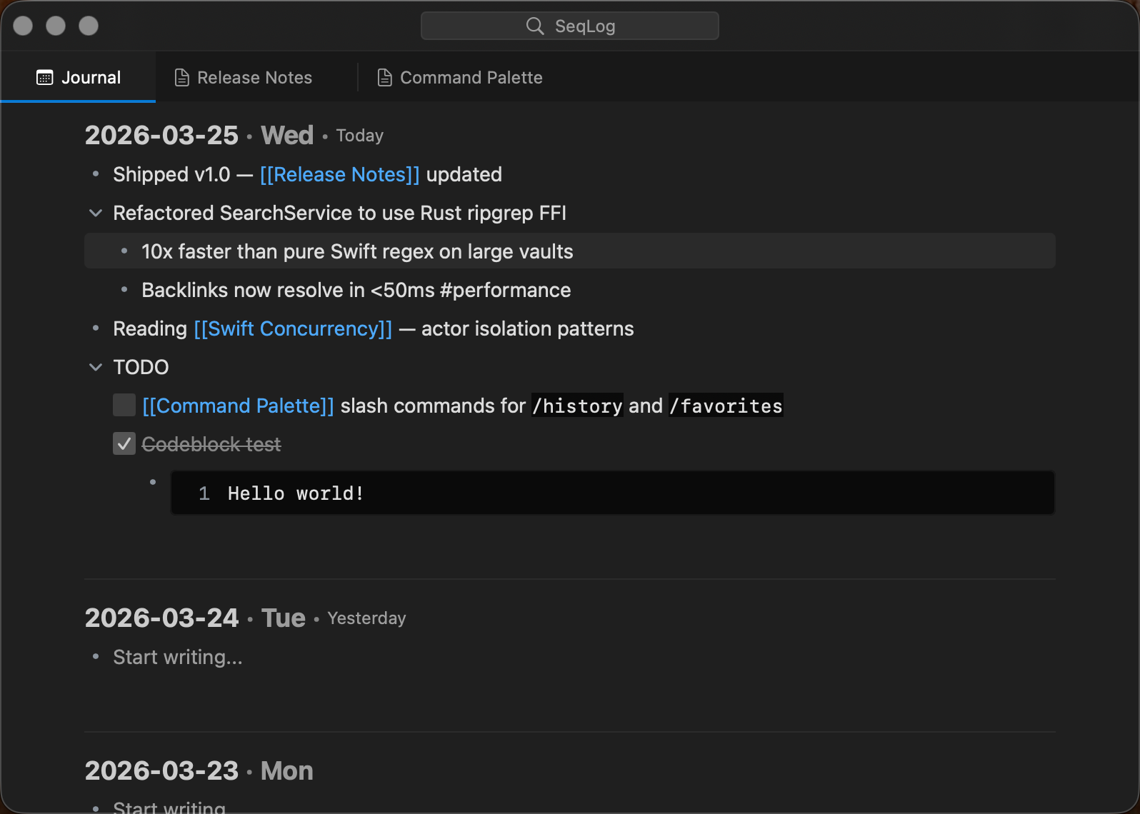 SeqLog — Native Logseq for macOS gallery image