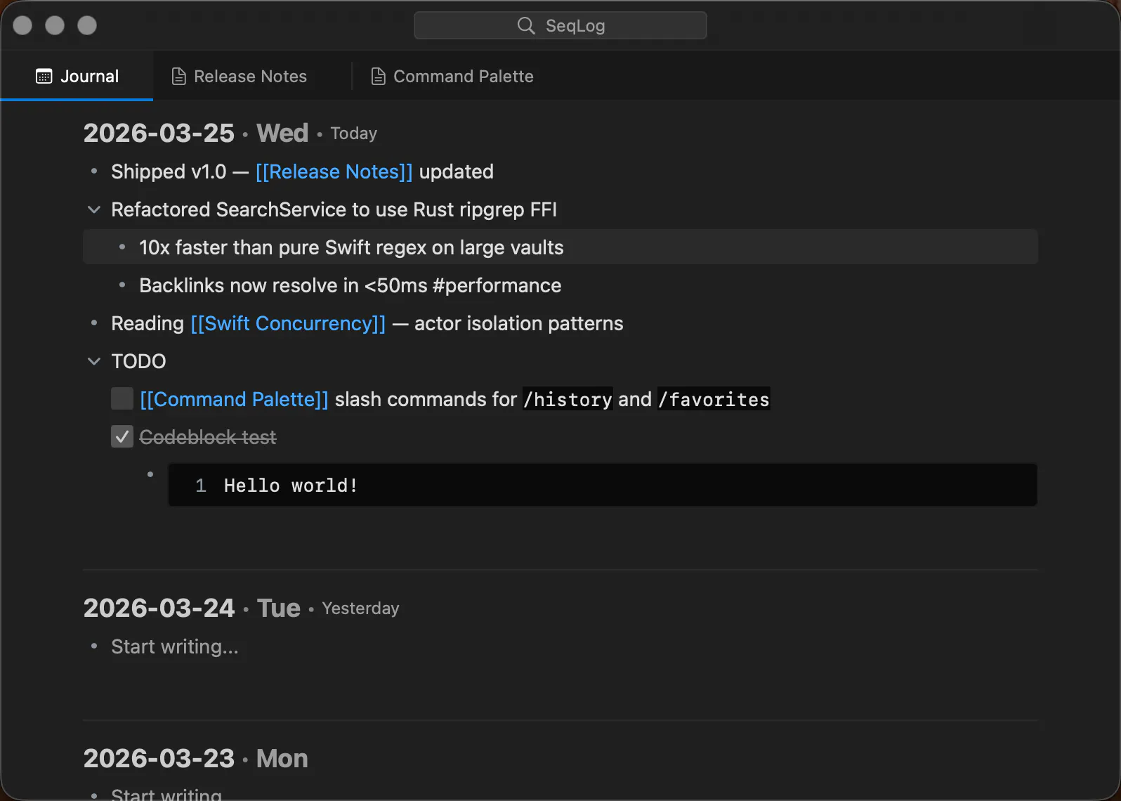SeqLog — Native Logseq for macOS 제품 배너