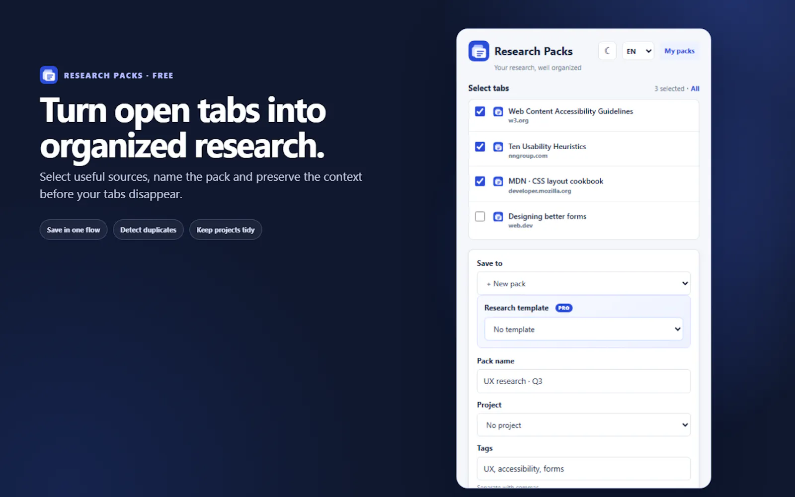 first Chrome tools - Research Packs screenshot 2