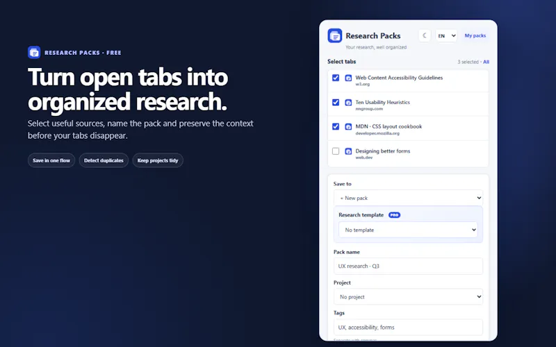 first Chrome tools - Research Packs screenshot 2