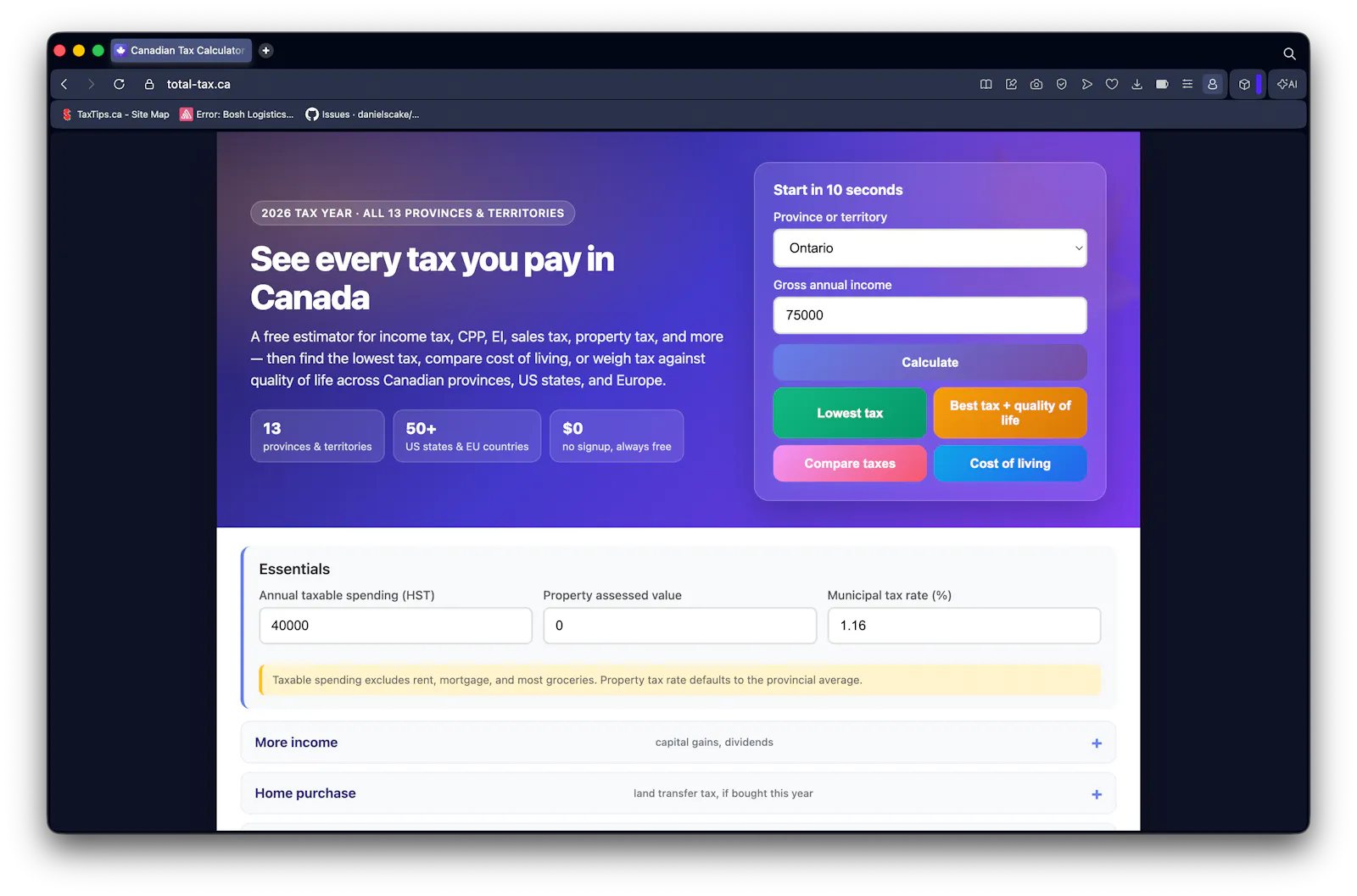 Canadian Tax Calculator screenshot 1