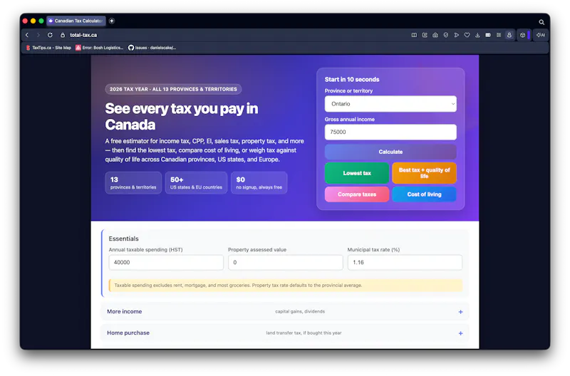 Canadian Tax Calculator screenshot 1