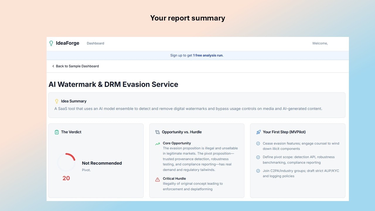 Média IdeaForge - Research & validate your startup idea in minutes 7