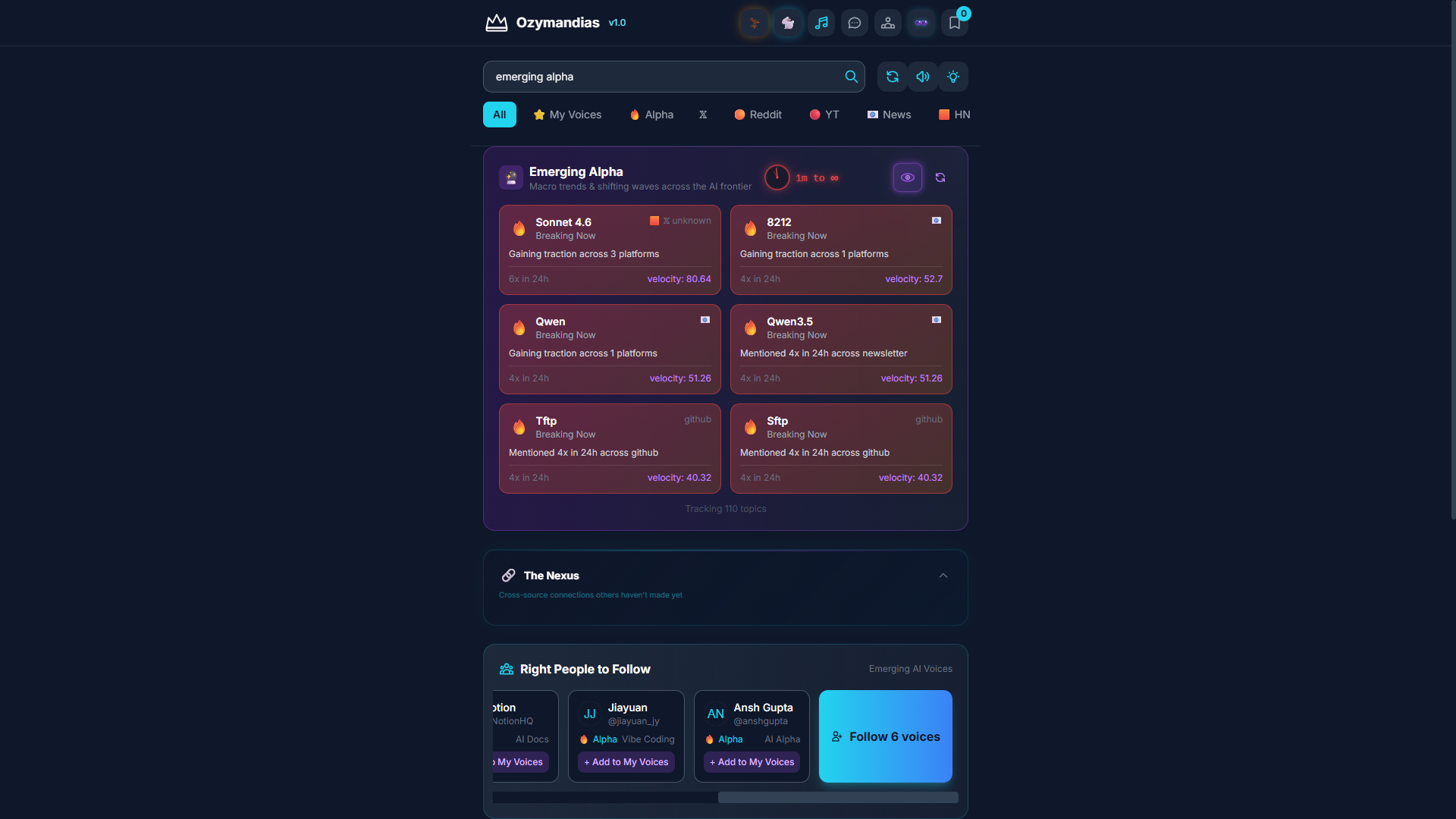 Ozymandias - Main product screenshot demonstrating key features and user interface