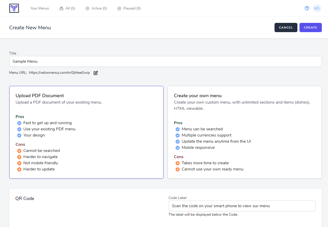 Velox Menus gallery image