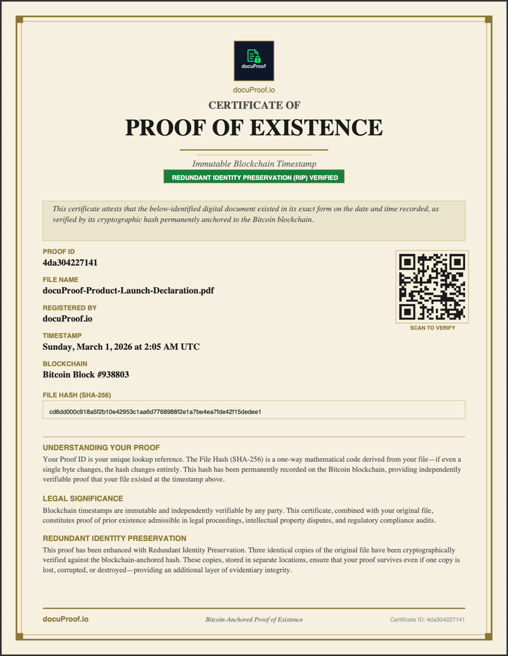 docuProof — Blockchain-Anchored Proof - Screenshot 3 showing product features and functionality