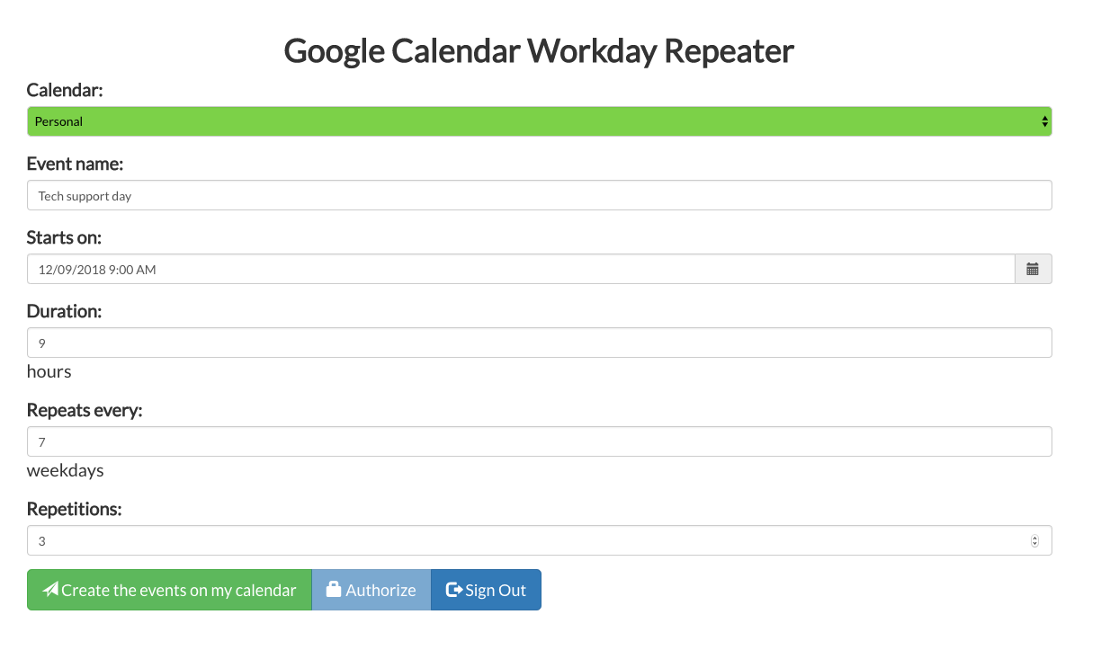 Google Calendar Workday Repeater × gallery image