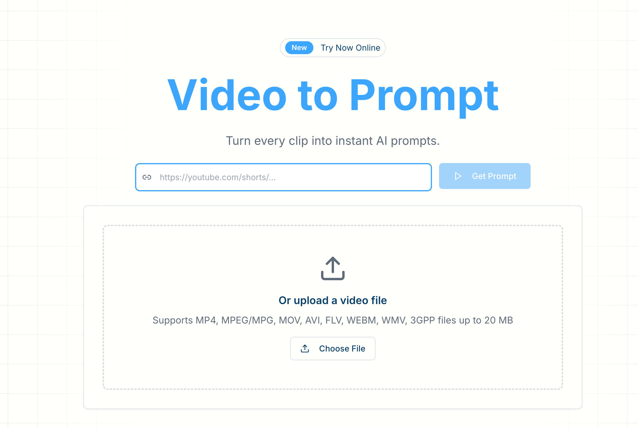 Video to Prompt Generator - Main product screenshot demonstrating key features and user interface