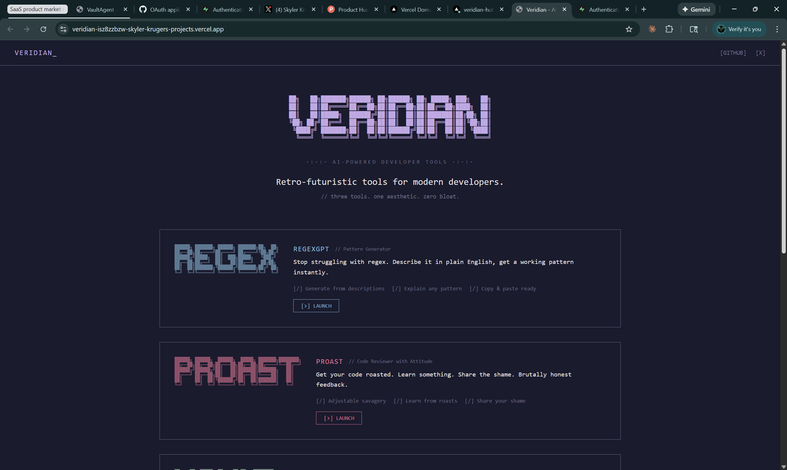 Retro Dev Tools - by VERIDIAN - Product Hunt launch logo and brand identity