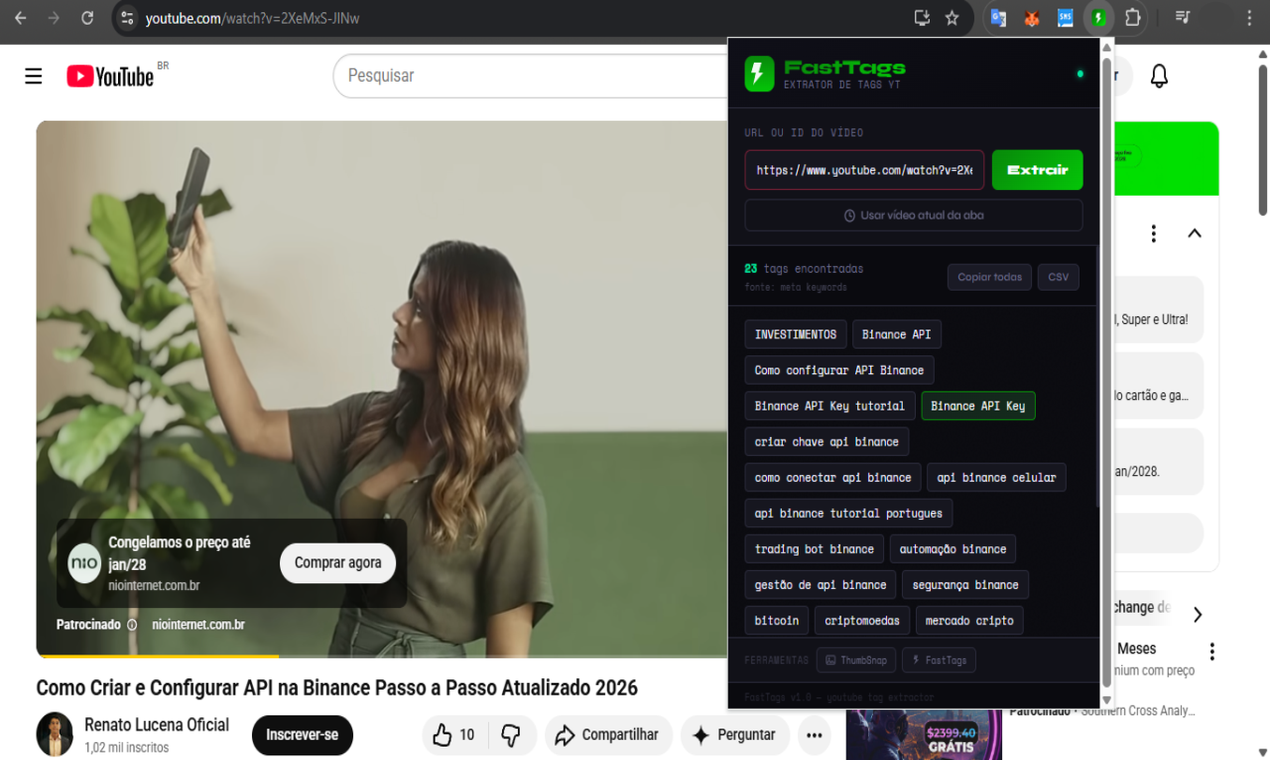 FastTags — Extrator de Tags YouTube - Main product screenshot demonstrating key features and user interface