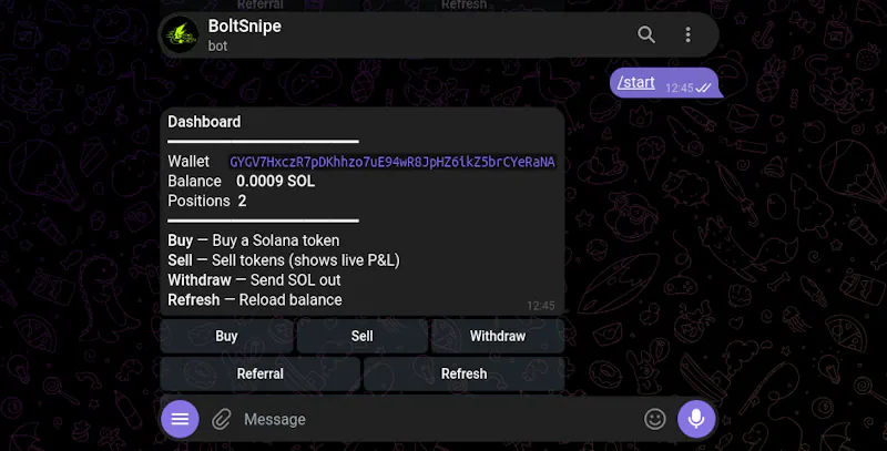 BoltSnipe — Solana Trading Bot screenshot 2