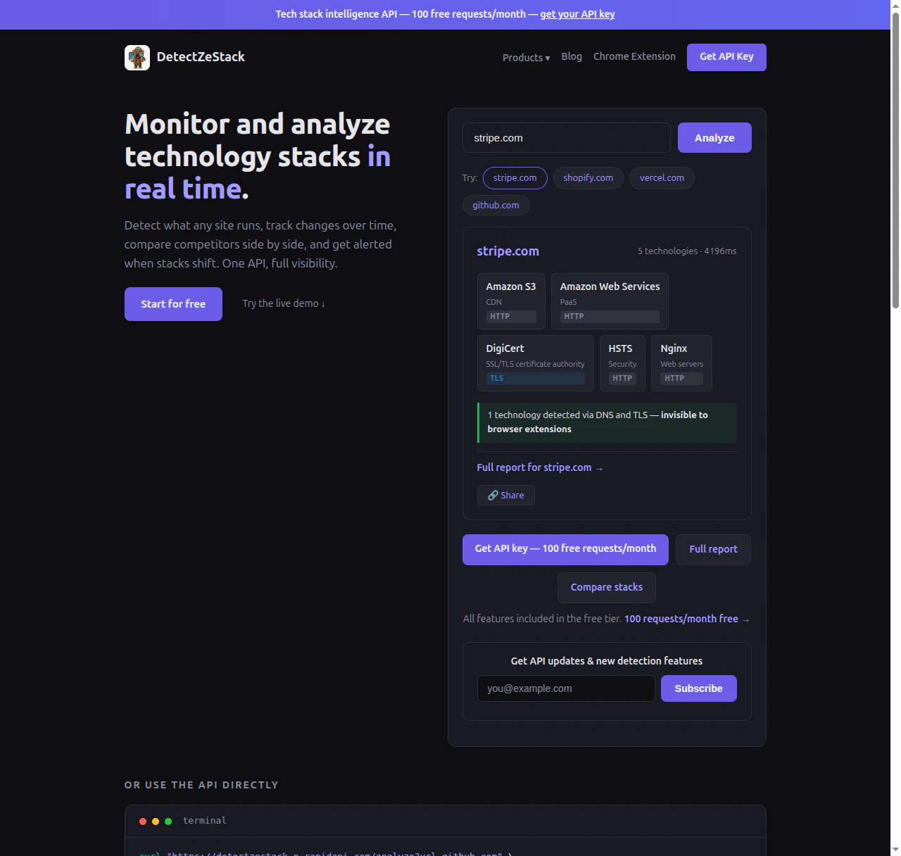 DetectZeStack — Website Intelligence API screenshot 1