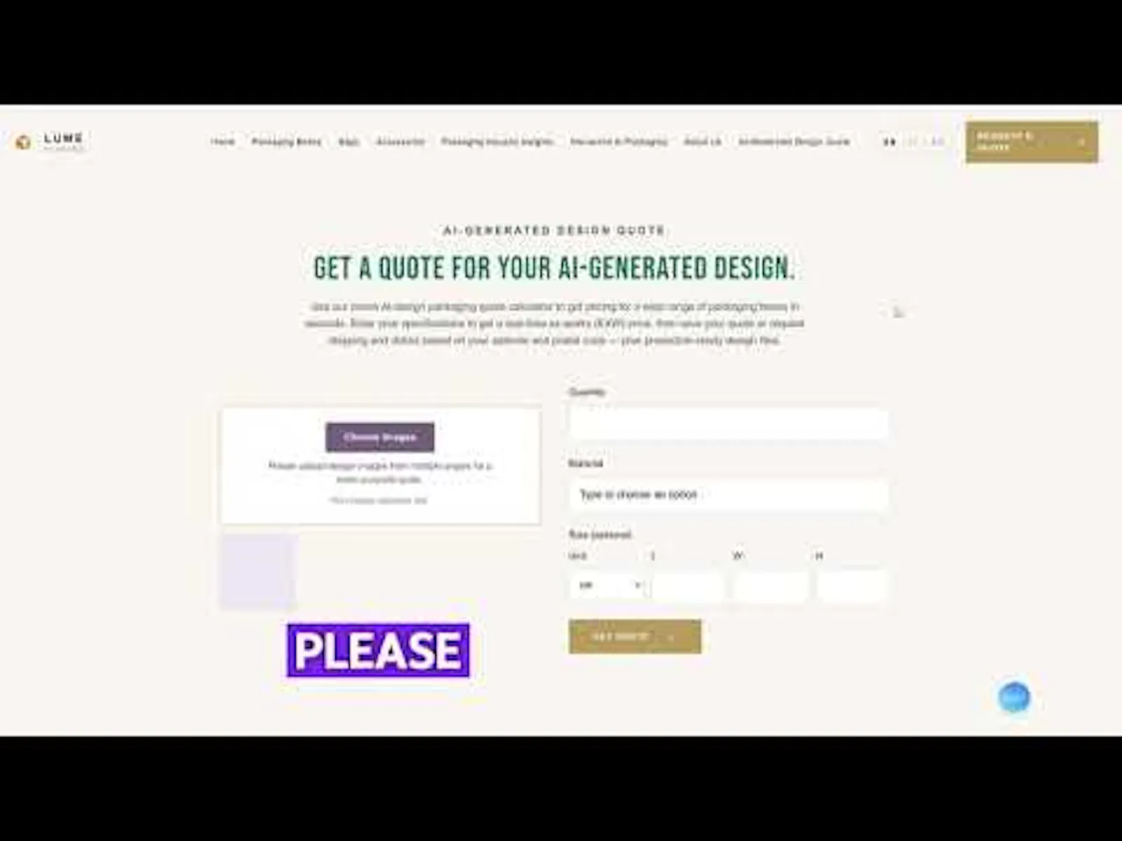 Online Quote Tool for AI Packing Designs screenshot 1 (video preview)