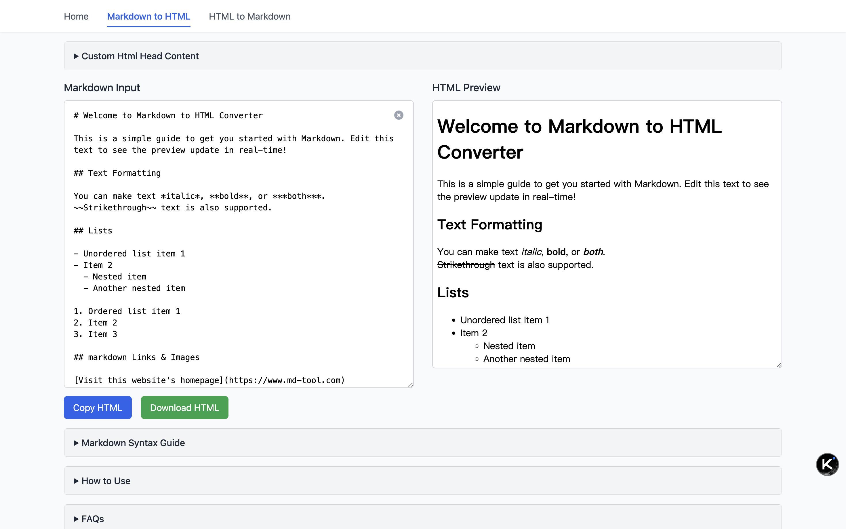 Media MD-TOOL - Tukar Markdown ↔ HTML dengan serta -merta, dalam talian dan percuma 2