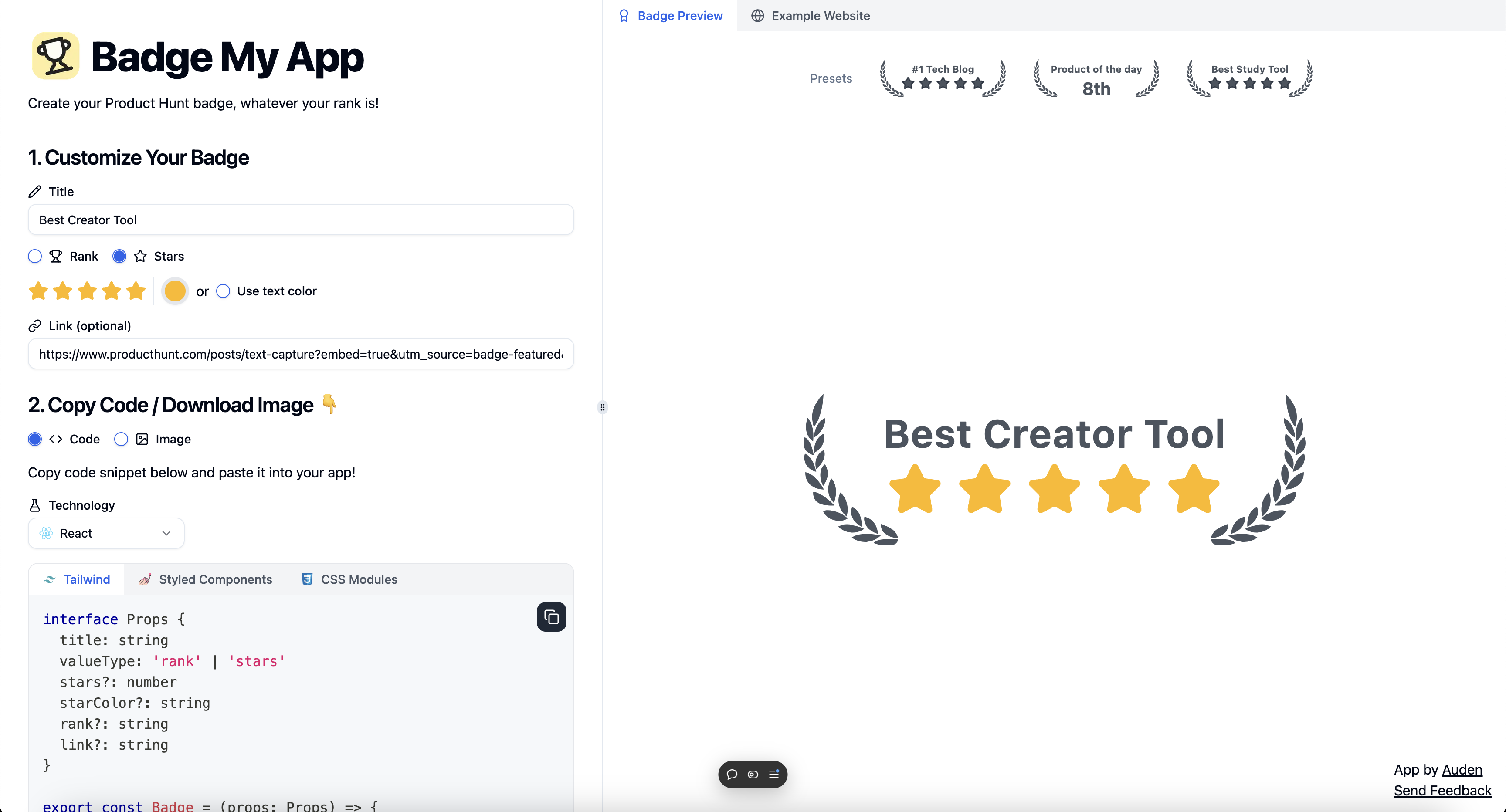 Insignar mi aplicación - ¡Crea hermosas insignias para tu sitio web, rápido y gratis! media 2