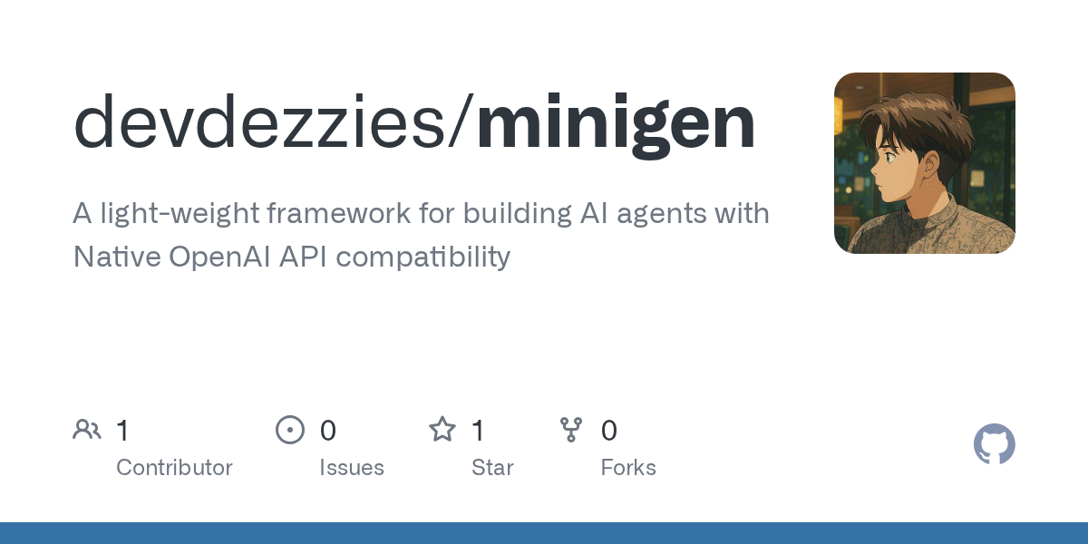 MiniGen (5-line AI Agent Framework) gallery image