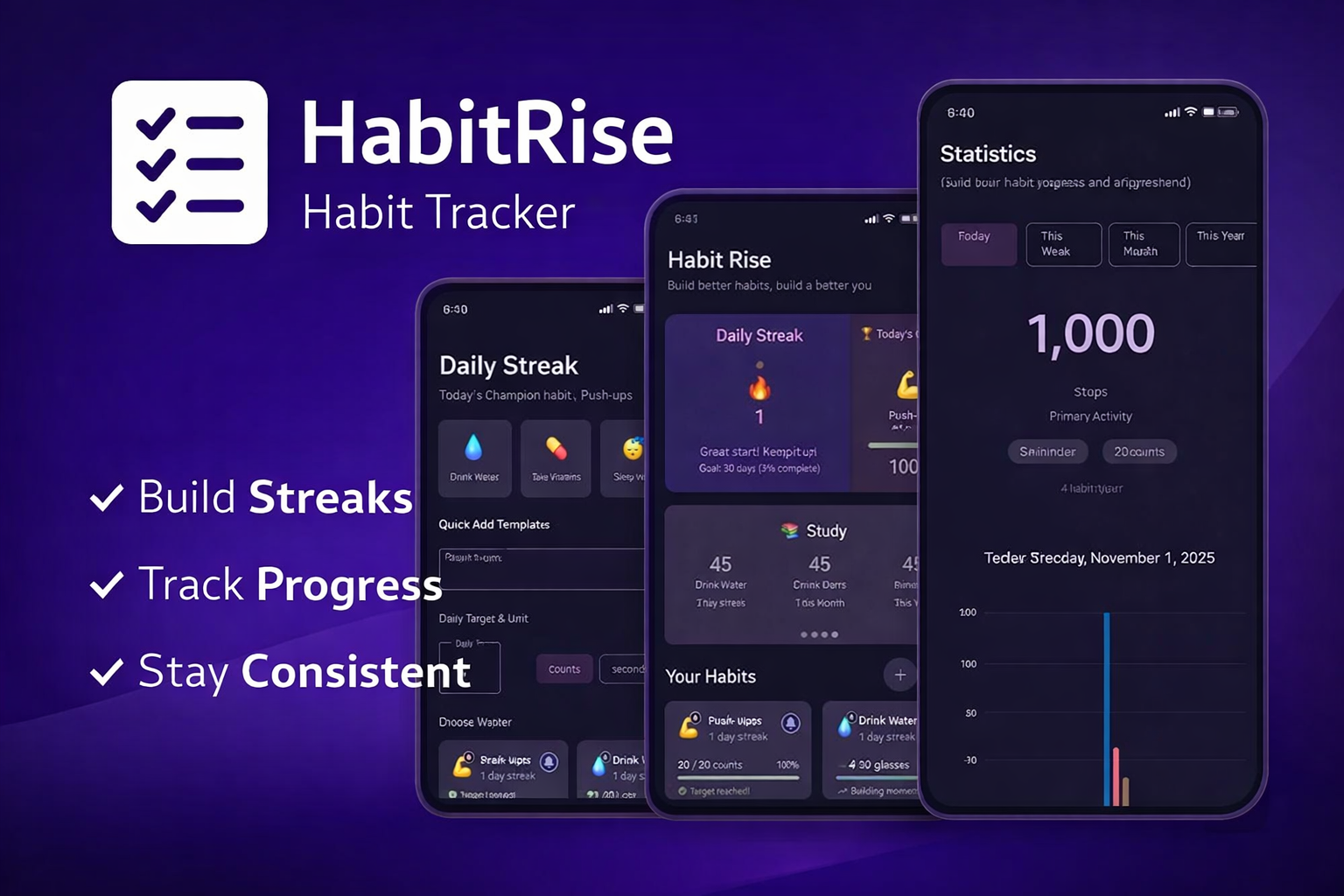 Habit Rise - Habit Tracker - Main product screenshot demonstrating key features and user interface