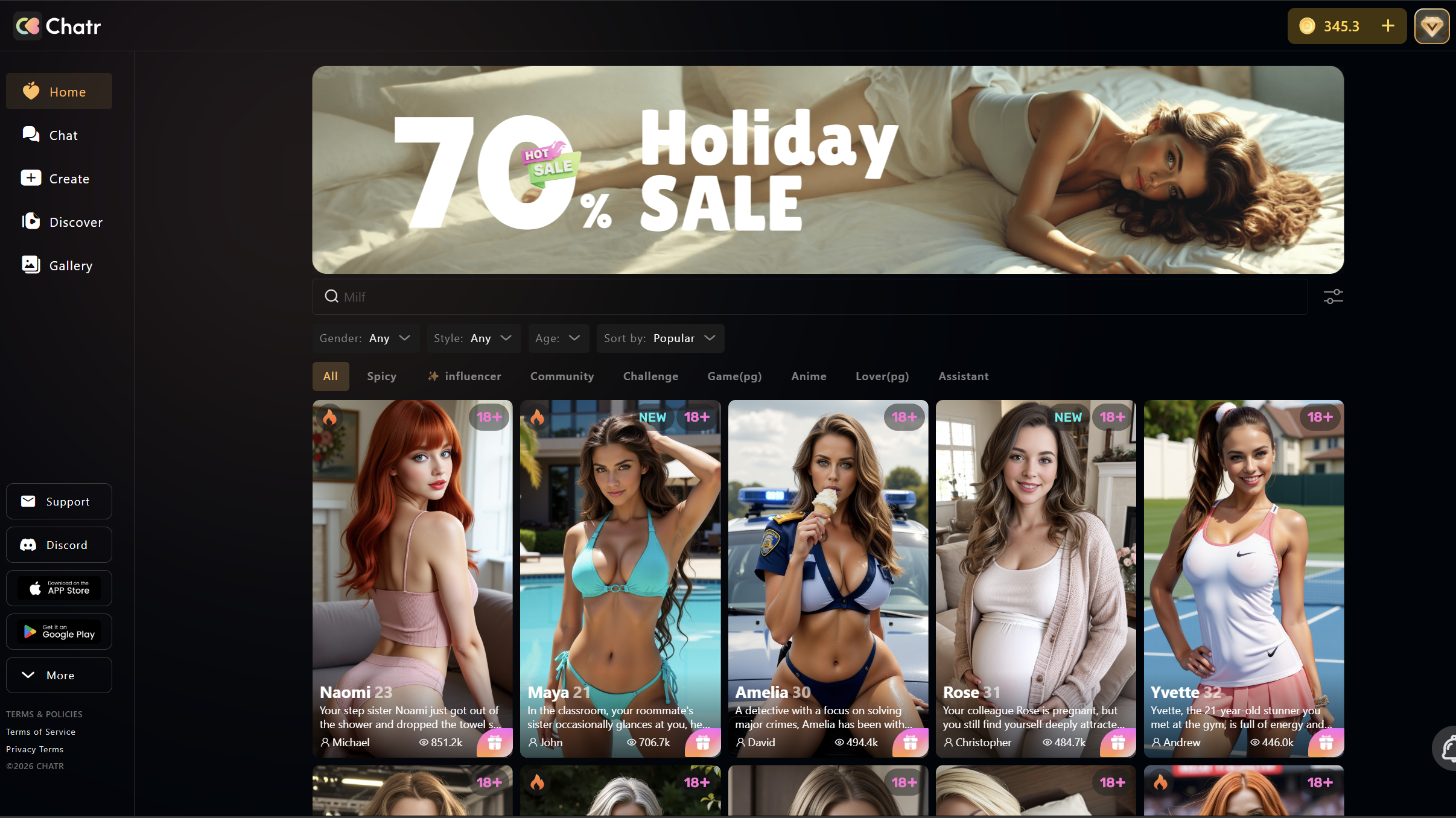 Chatr: AI Characters Made for You - Main product screenshot demonstrating key features and user interface