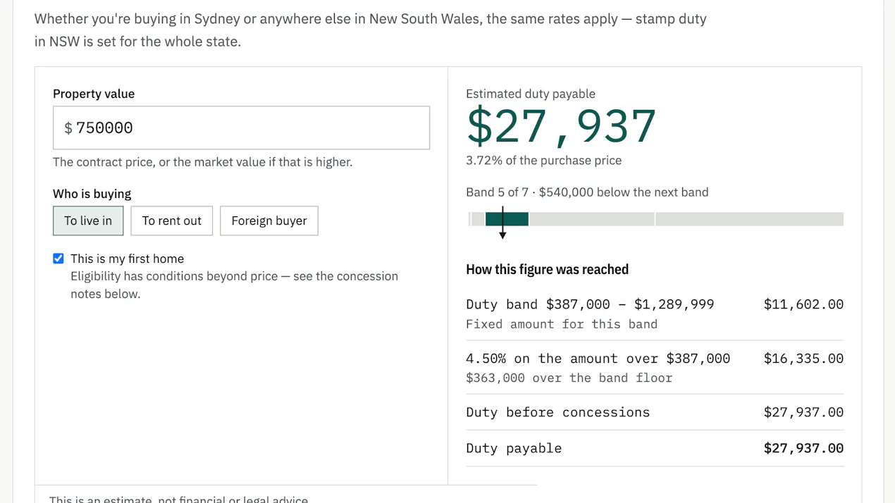 Workings — Stamp Duty Calculator product