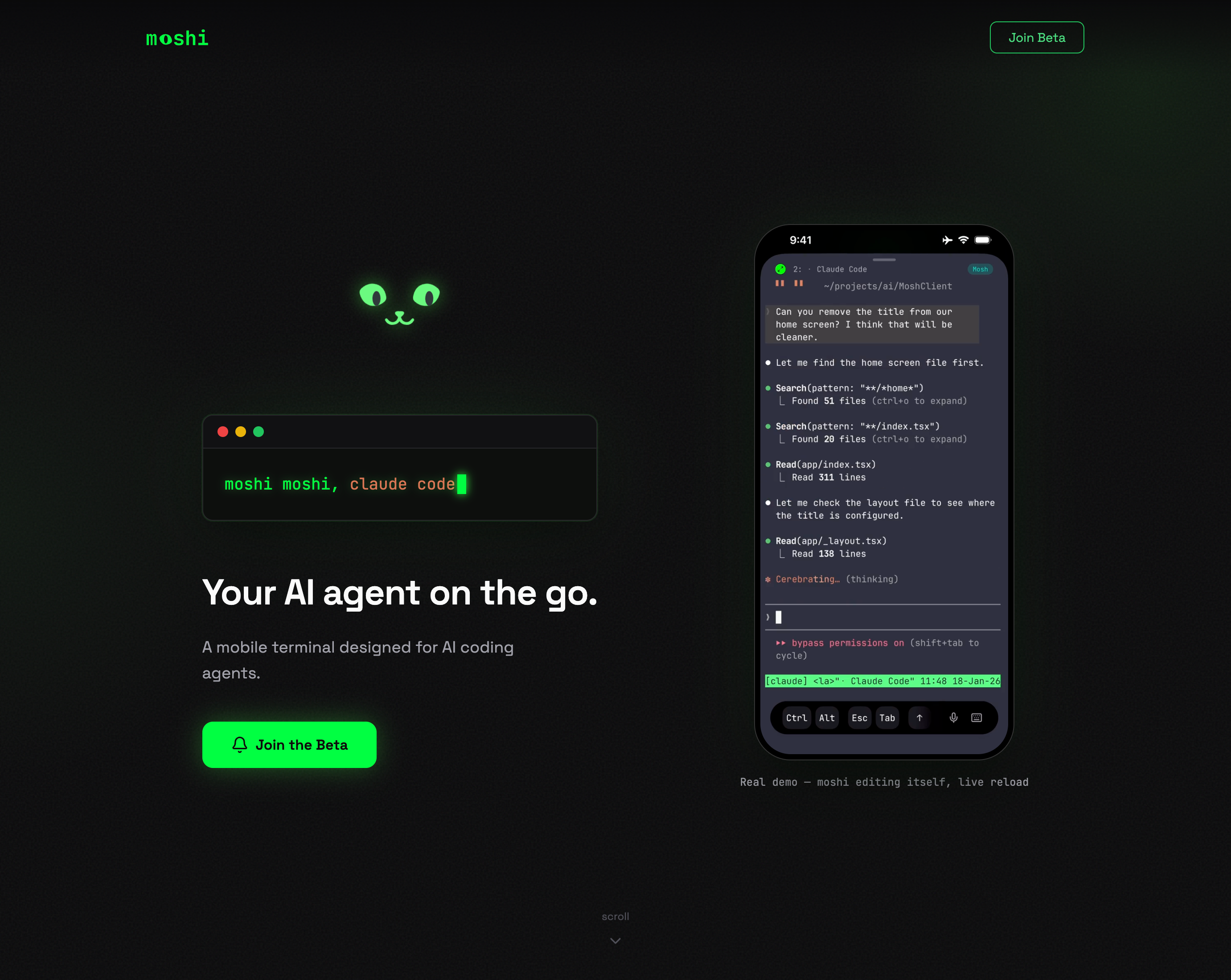 Moshi - Main product screenshot demonstrating key features and user interface