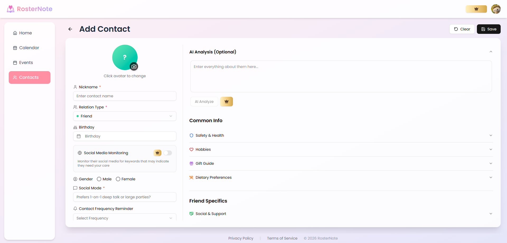 Roster Note - Screenshot 5 showing product features and functionality