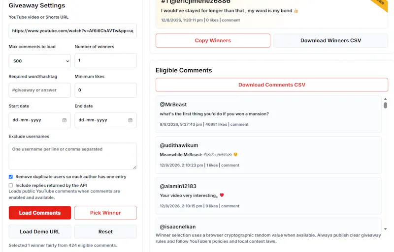 YouTube Comment Picker screenshot 1