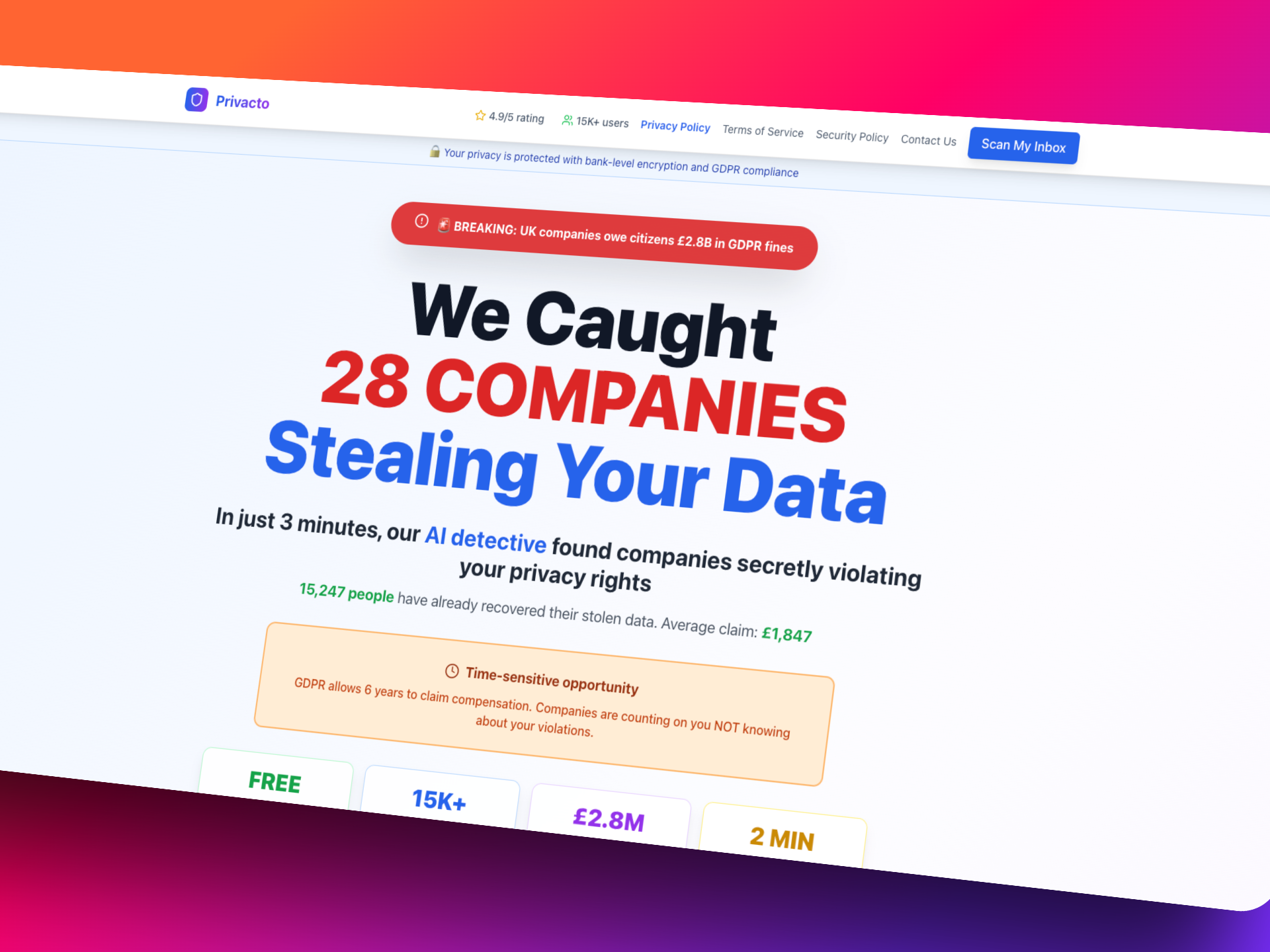 Média Privacto - outil d'audit de confidentialité Gmail - Audit GMail GDPR - Trouver des violations, une indemnité de réclamation 1