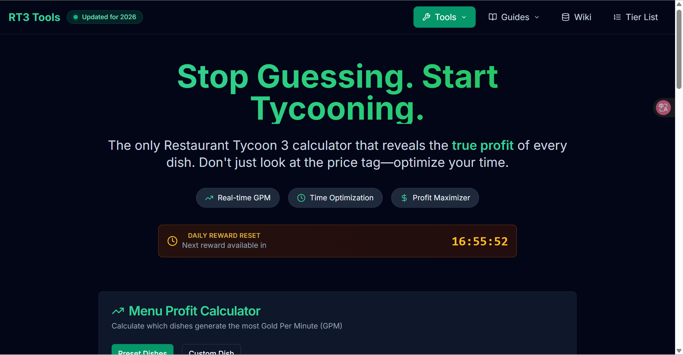 Restaurant Tycoon 3 Calculator