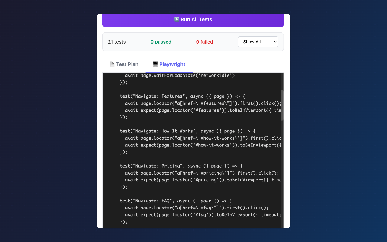 QA Architect - Screenshot 3 showing product features and functionality