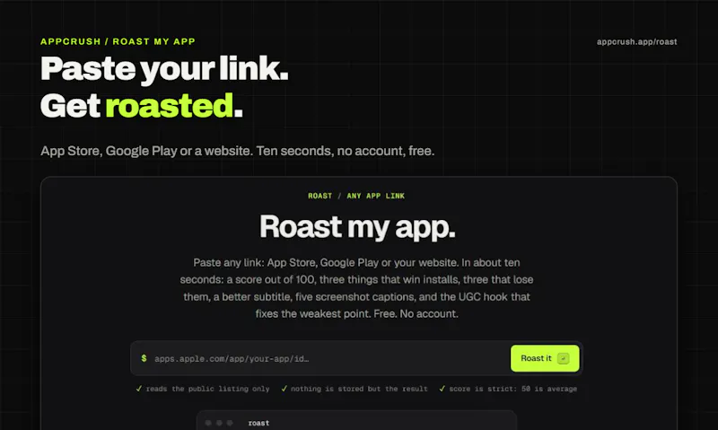 Roast my app by Appcrush screenshot 1