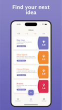 Captura de pantalla de la aplicación Idea Spark que muestra un descubrimiento de ideas sin esfuerzo.