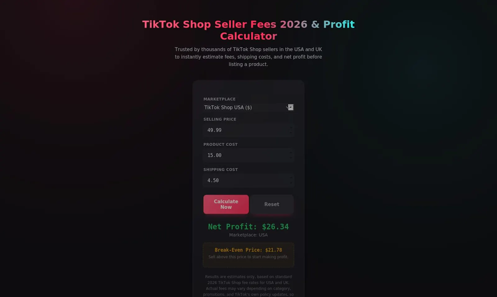 TikTok Shop Profit Calculator screenshot 1