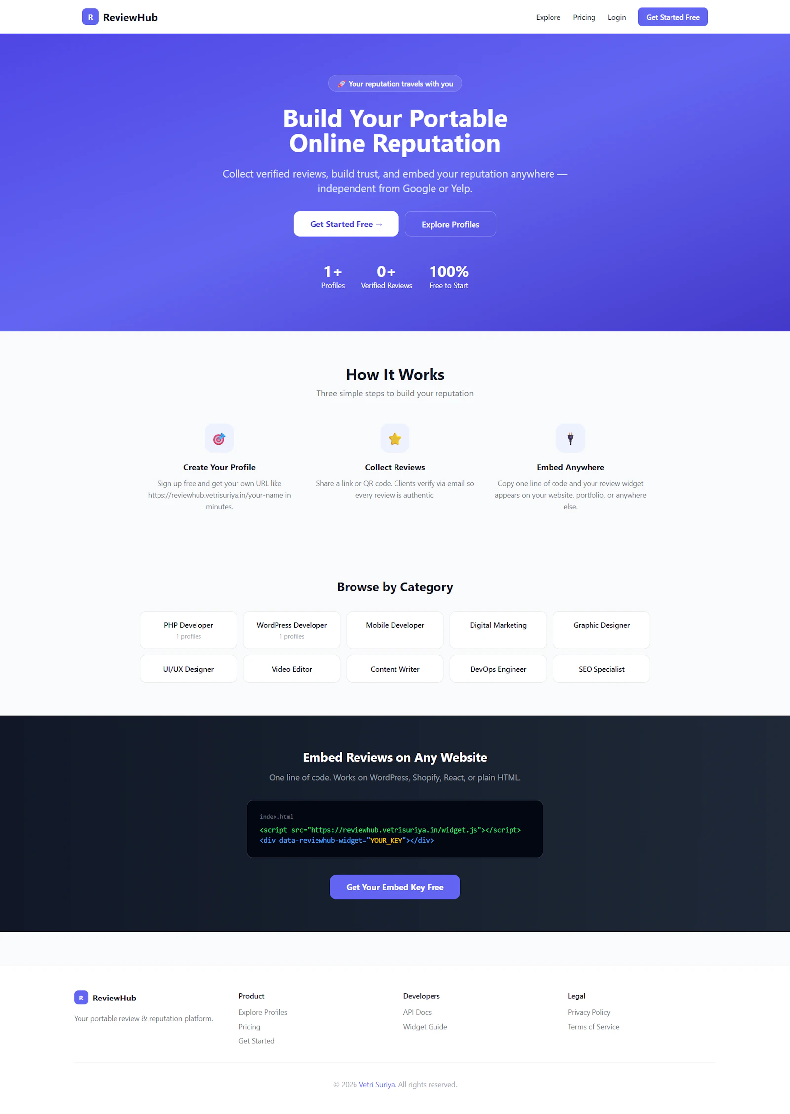 ReviewHub — Portable Reputation Platform screenshot 1