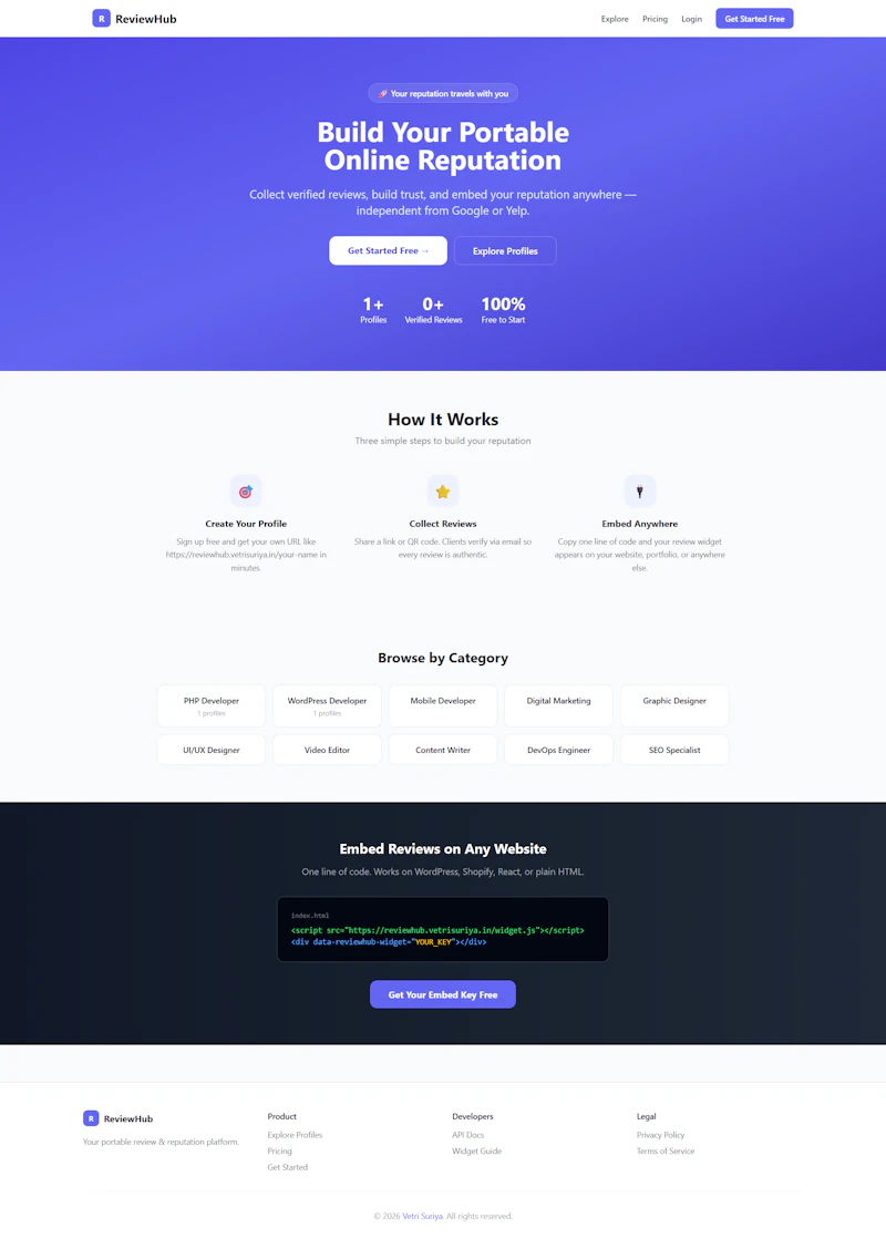ReviewHub — Portable Reputation Platform screenshot 1