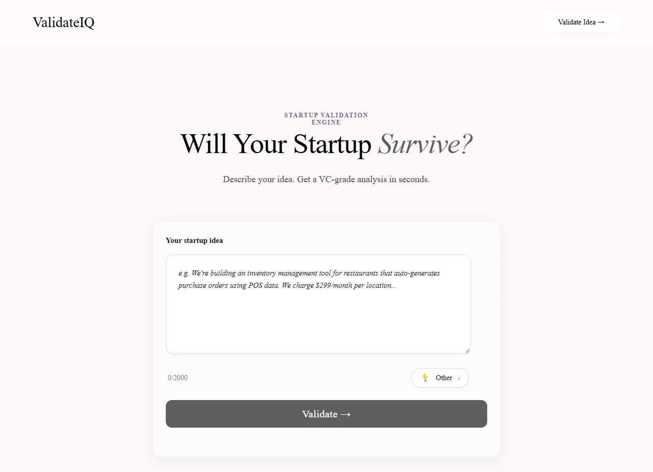 ValidateIQ — Will Your Startup Survive? gallery image