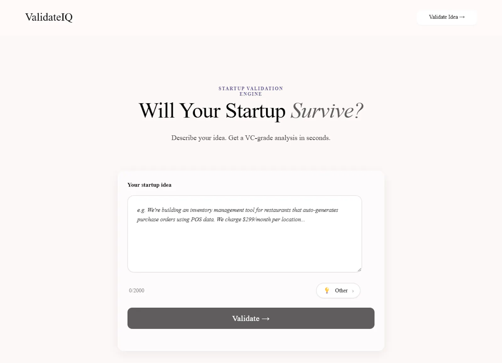 ValidateIQ — Will Your Startup Survive? screenshot 2