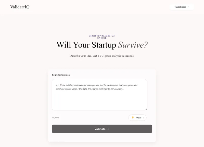 ValidateIQ — Will Your Startup Survive? screenshot 2