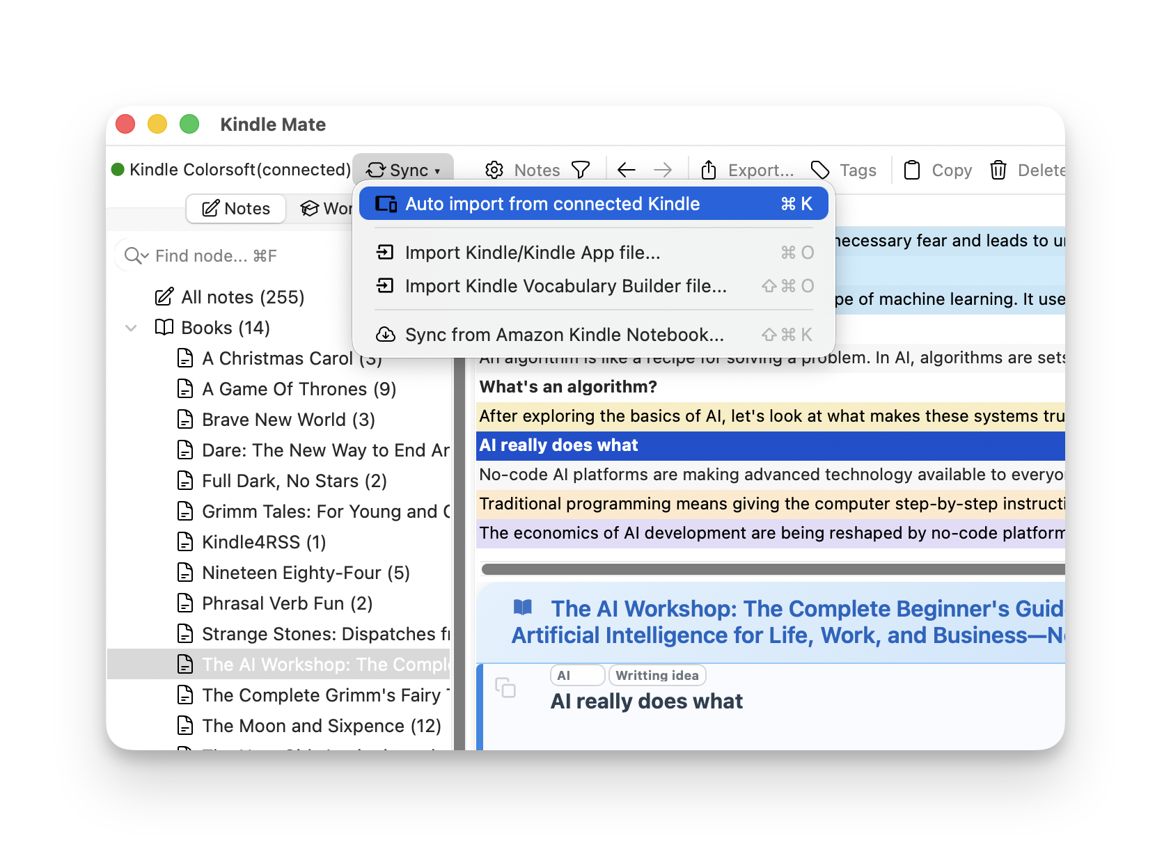 KMate for Kindle clippings and words - Screenshot 2 showing product features and functionality