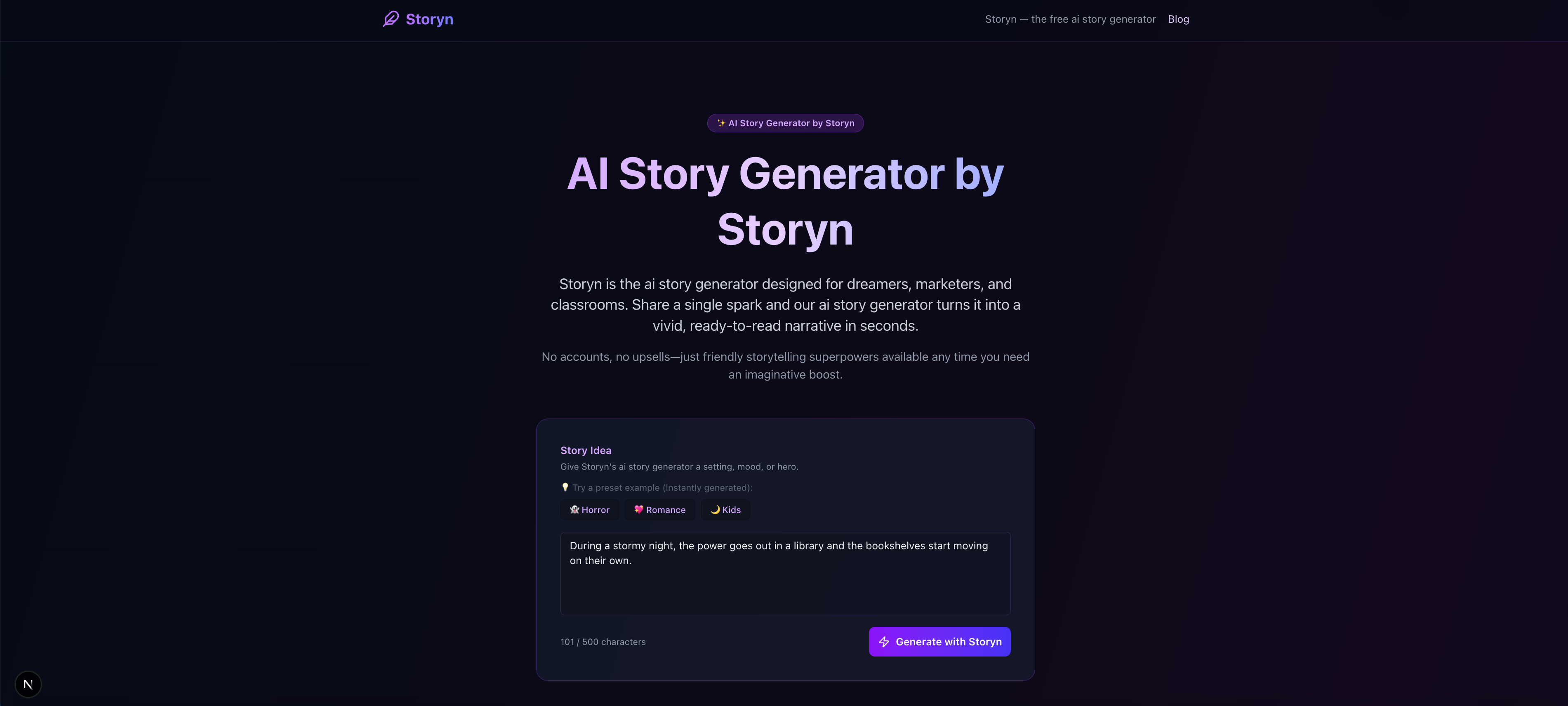 Storyn - Main product screenshot demonstrating key features and user interface