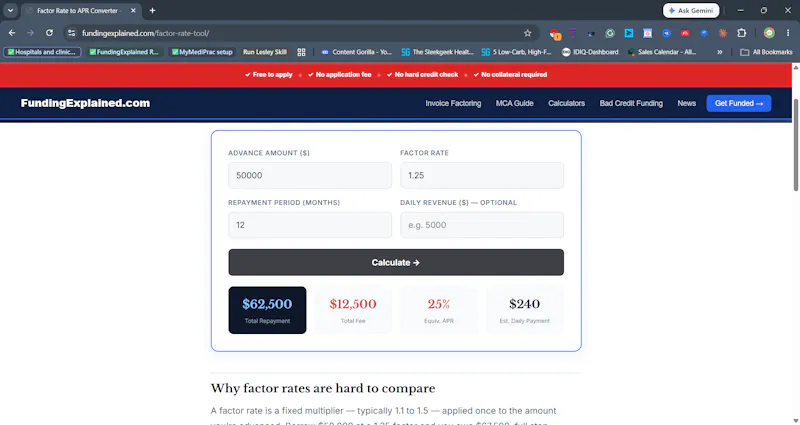 MCA Factor Rate Calculator screenshot 2