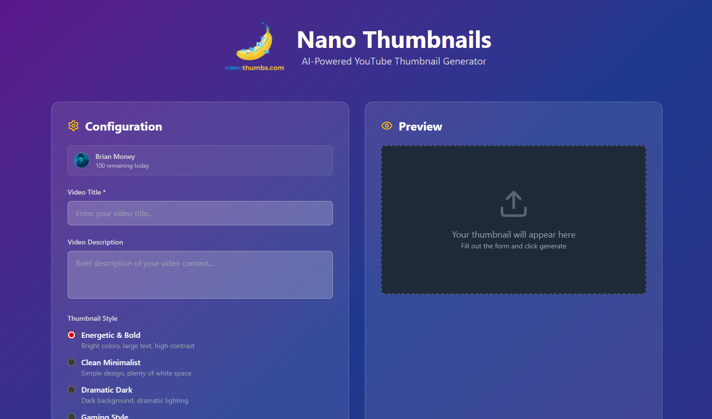 Nano Bana Youtube Thumbnail Creator gallery image