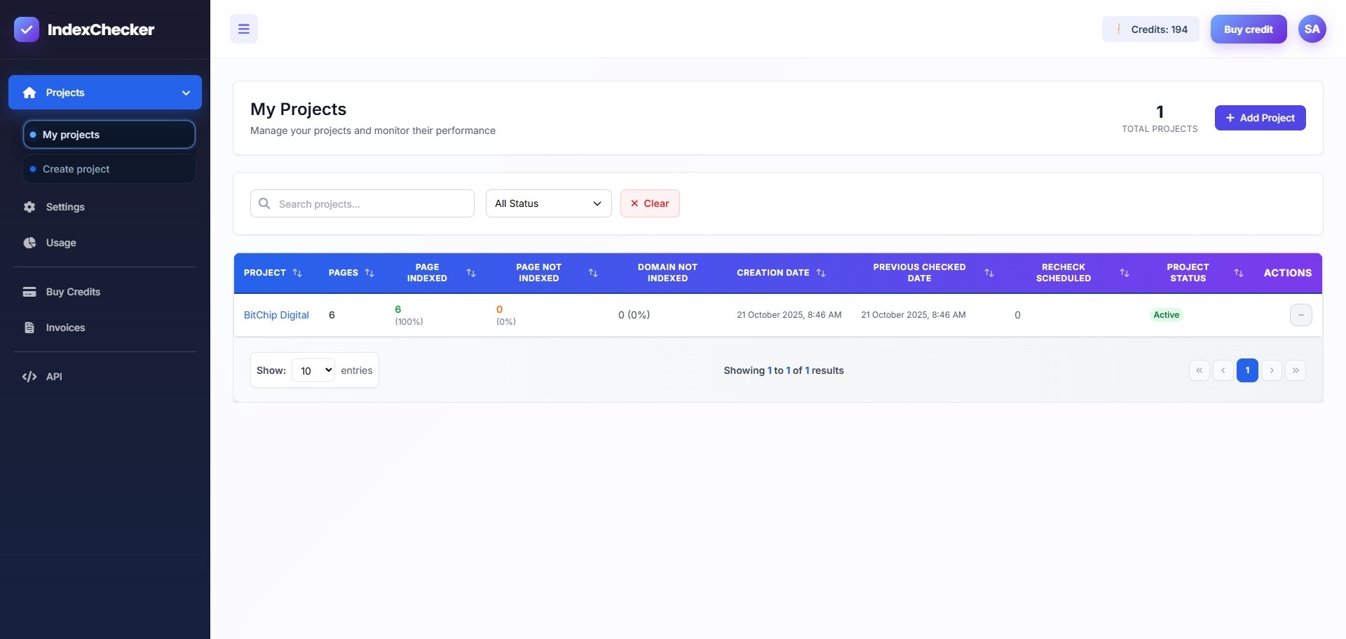 Index Checker - Main screenshot showing features and interface