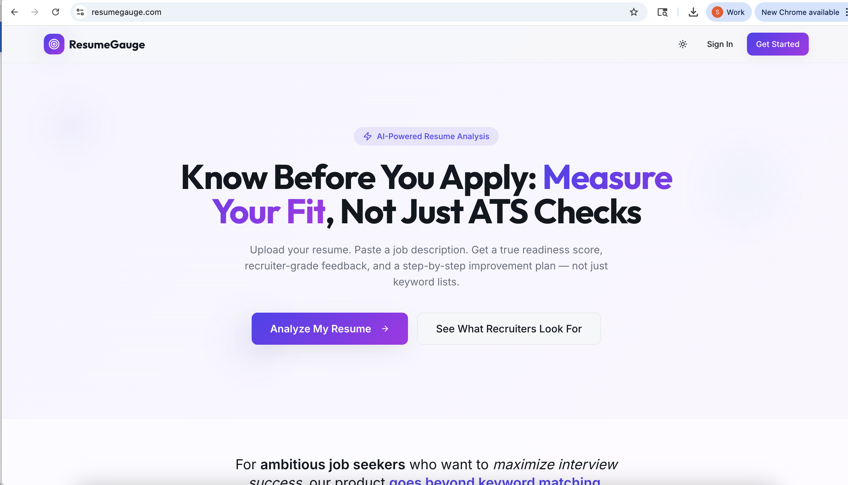 ResumeGauge - Main product screenshot demonstrating key features and user interface