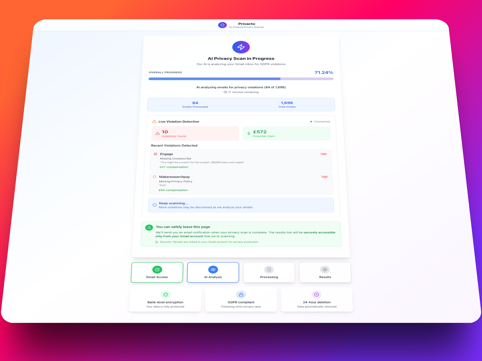 Média Privacto - outil d'audit de confidentialité Gmail - Audit GMail GDPR - Trouver des violations, une indemnité de réclamation 3