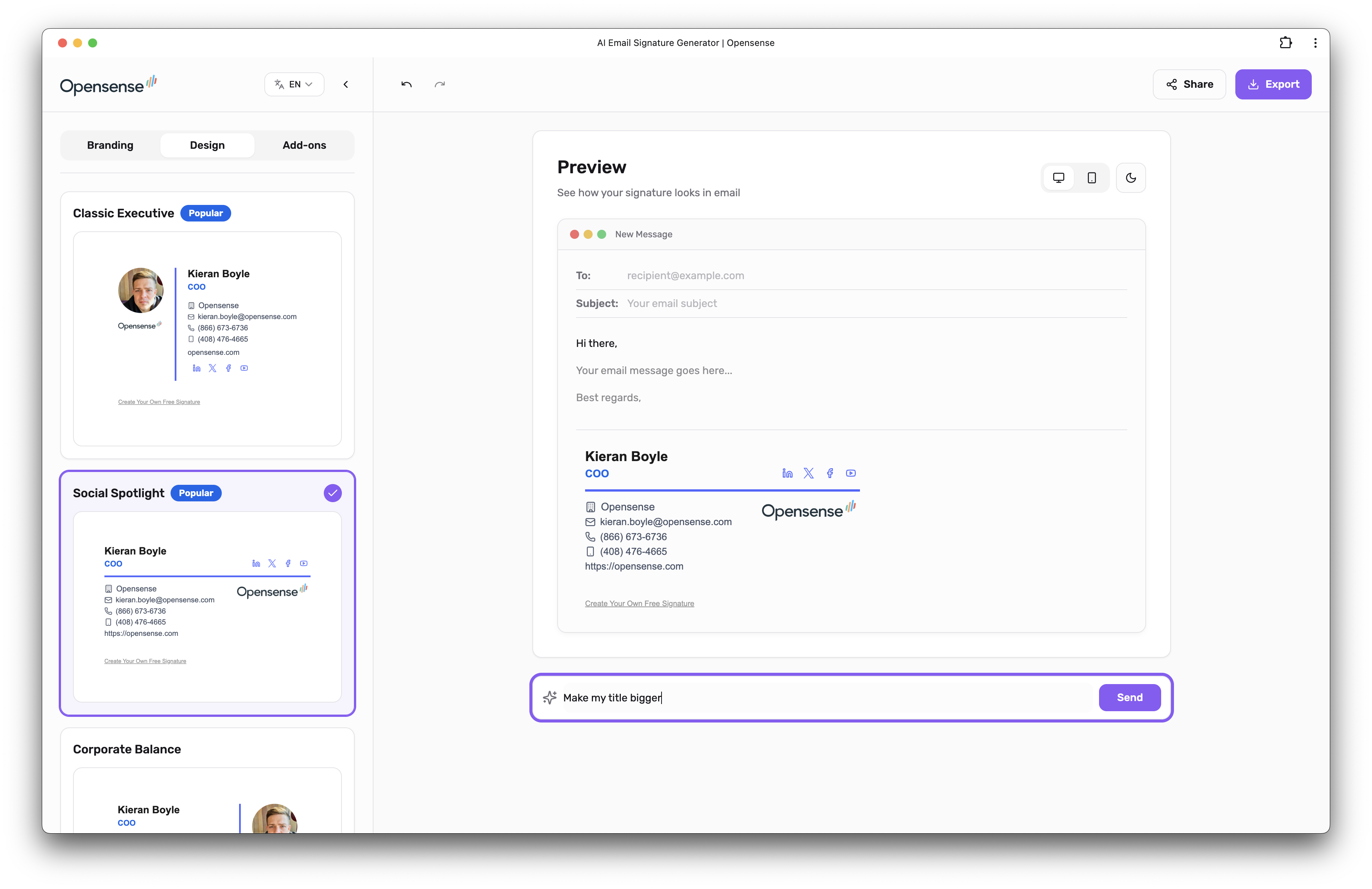 Opensense AI Email Signature Generator gallery image
